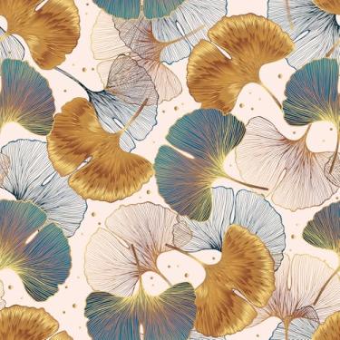 Imagem de LACHEERY Papel de parede verde e dourado folha de ginko descasque e cole papel de parede verde e dourado à prova d'água folhas de ginko bege art deco papel de parede vintage para banheiro paredes