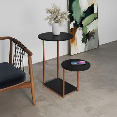 Imagem de Mesal Lateral Cibele Tampo Redondo Ferro Cobre Tampo Preto