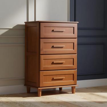 Imagem de Cômoda Rústica Madeira Maciça Com Pés E 4 Gavetas Marrom - Castanho