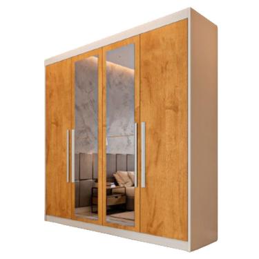 Imagem de Guarda Roupa 4 Portas Aurora Com Espelho Móveis Europa Off White/peroba
