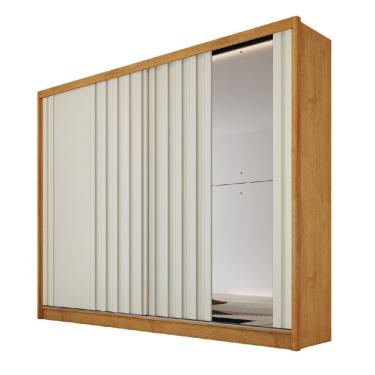 Imagem de Guarda Roupa Galati Ripado Com 1 Espelho 100% Mdf Mademarcs Peroba-off White
