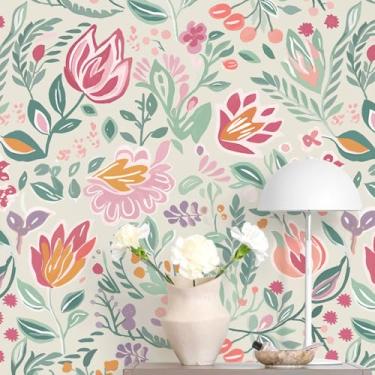 Imagem de Fititem Papel de parede colorido para crianças bonito papel de contato floral para armários autoadesivo removível papel de parede de jardim de flores divertido para quarto banheiro impermeável 43 cm L