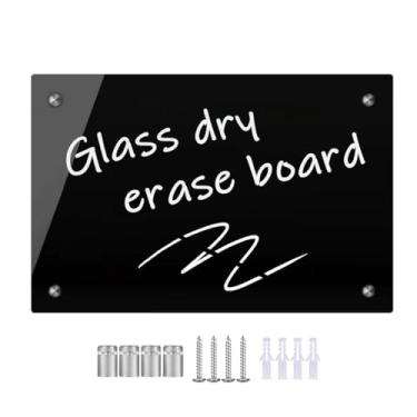 Imagem de Quadro branco apagável a seco de vidro preto, 20 x 30 cm, quadro branco de vidro sem moldura para casa, escola, escritório, superfície preta (vidro BB-BK-2030)