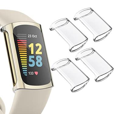 Imagem de Pacote com 4 protetores de tela compatíveis com Fitbit Charge 6/Charge 5 (NÃO é compatível com Charge 4/3), capa protetora completa de TPU, acessórios robustos para smartwatch Charge 6/5
