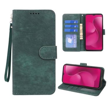 Imagem de YAJOJO Capa carteira T-Mobile Revvl 8 com porta-cartão, capa protetora retrô de couro PU premium para T-Mobile Revvl 8, com suporte, alça de pulso, fecho magnético, verde