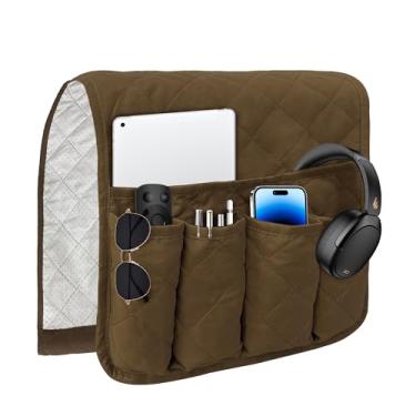Imagem de MEHIDFY Suporte de apoio de braço para sofá, organizador de armazenamento de cabeceira impermeável, bolsos antiderrapantes para poltrona, suporte de controle remoto para sofá, bolsas práticas com 6