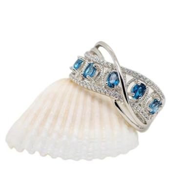 Imagem de Anel de declaração de zircônia cúbica azul banhado a ouro branco acessório personalizado ideal para uso diário feminino casual festa feriado joia presente, 9, Cobre, Sem pedra preciosa