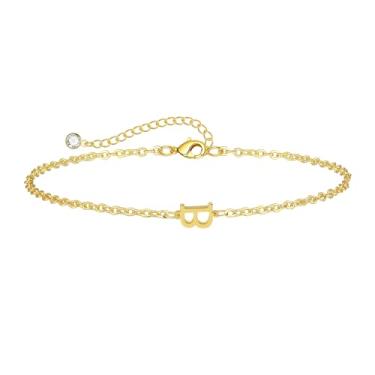 Imagem de Kyerlyn Pulseira com inicial para mulheres, pulseiras ajustáveis com alfabeto A-Z, minúsculas, banhado a ouro 14 K, pulseiras delicadas para meninas, boa sorte, significado, moda, joias para o dia a