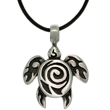 Imagem de Jewelry Trends Pingente unissex de tartaruga marinha de estanho com espiral tribal em couro preto de 45,7 cm