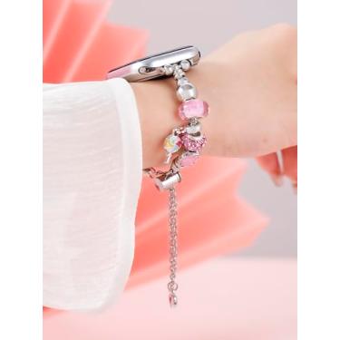 Imagem de Pulseira de relógio com pingente pirulito rosa compatível com Apple Watch Ultra 2, SE, Ultra, séries 9, 8, 7 e 6 de 38 mm, 40 mm, 41 mm, 42 mm, 44 mm, 45 mm, 46 mm e 49 mm, pulseira de zíper com