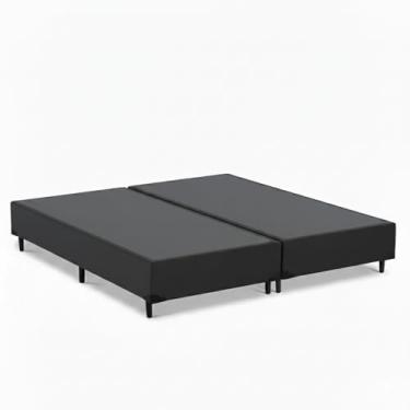 Imagem de Cama Box King Bipartido 96, Pés de Madeira (Corino, Preto)