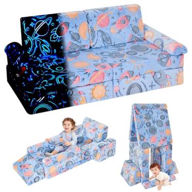 Imagem de IFNOW Sofá modular infantil, sofá infantil, sofá infantil, sofá secional infantil, móveis de quarto e sala de jogos para crianças, espuma conversível e almofada de chão para meninos e meninas, brilha
