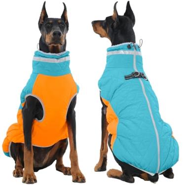 Imagem de OUOBOB Casacos quentes para cães grandes, jaqueta impermeável para cães com arnês embutido, zíper Clousure, forro de lã, gola rolê, para clima frio, roupa de neve para pastor alemão, Weimaraner