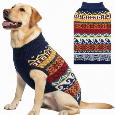 Imagem de ALUZAEMO Suéter de Natal para cães, roupas de inverno de lã quente para animais de estimação para cães pequenos, médios, grandes e GG, pulôver fofo de gola rolê de floco de neve para cães em ambientes