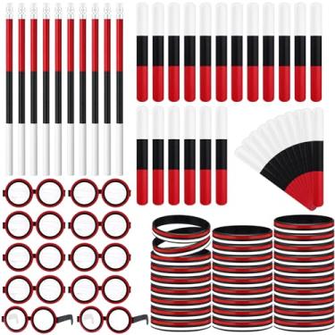 Imagem de Tenceur 80 peças de artigos de festa de desenho animado vermelho e branco, presentes de volta às aulas, incluindo pulseiras de silicone, lápis de bola, lápis de papel, óculos, pulseiras de borracha