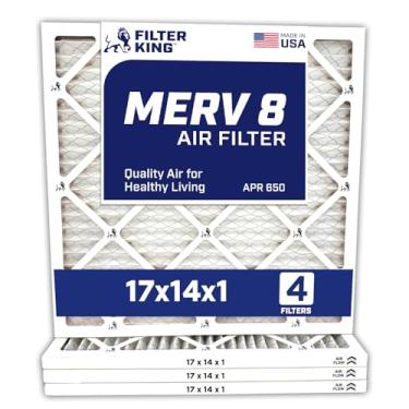 Imagem de Filter King Filtro de ar 17 x 14 x 1 | Pacote com 4 | Filtros de forno A/C plissados MERV 8 HVAC | Feito nos EUA | Tamanho real: 43 x 35 x 1,90 cm