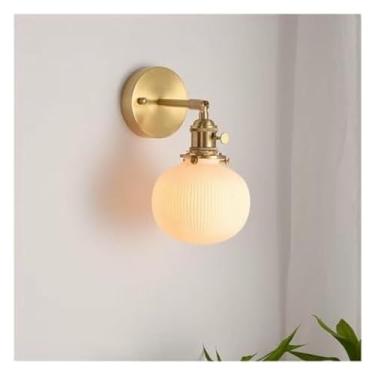 Imagem de WLHAZMWY Lâmpada de parede japonesa, abajur de latão de cerâmica, arandela de LED para quarto, sala de estar e hotel - luz branca grande (forma de bola, luz quente)