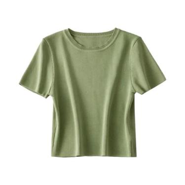 Imagem de Suéter Feminino de Malha Listrada Vintage - Gola Redonda e Manga Curta