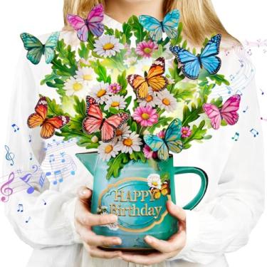 Imagem de Airpark Cartões de aniversário, luz e música, cartão de feliz aniversário, margaridas e borboletas, 12 polegadas tamanho real buquê de flores para sempre cartão de presente de aniversário pop-up 3D