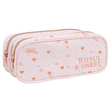Imagem de Estojo Escolar Infantil Duplo Académie Coração Metalizado Rosa - Tilibra