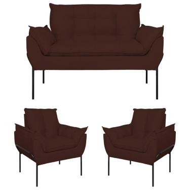 Imagem de Kit 02 Poltronas + Namoradeira Reforçada Opala Metal Preto Marrom