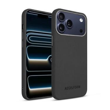 Imagem de AegisForm Para iPhone 17 Couro PU + PC Híbrido com Forro de Fibra Fluff, Botões de Liga de Alumínio, Capa Protetora à Prova de Choque – (Preto, iPhone 17 Pro)