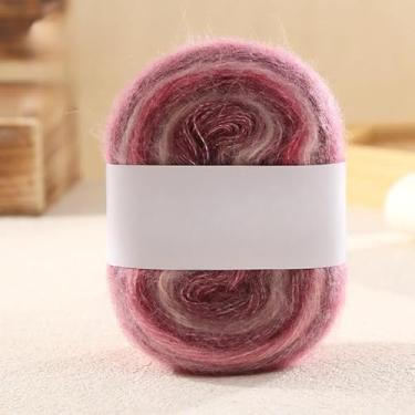 Imagem de Fio de mohair de seda tingido à mão, fio misturado para tricô e crochê, mistura de lã macia para cachecóis, xales e roupas (rosa rosa)