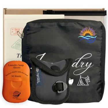 Imagem de Kit de lavanderia de viagem – Inclui lençóis de lavanderia de bolso, varal leve, saco de roupa dobrável, bolsa de lona e bolsa com zíper fosco – Ótimo para viajantes, campistas e itens essenciais de