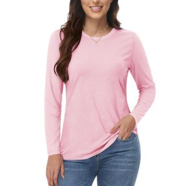 Imagem de Camiseta feminina YUCOLEN de manga comprida, rosa claro, tamanho M