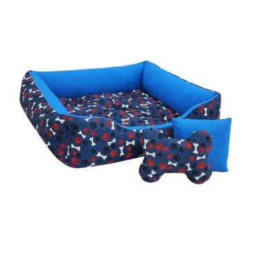 Imagem de Cama Para Cachorro 70x50cm Acompanha Para Almofada Central e ossinho e almofadinha(Ossinho azul com azul)