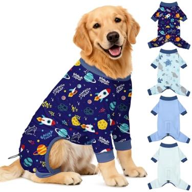 Imagem de Bienbee Pijamas para cães, 4 peças, pijamas macios e elásticos para cães, fantasia para cães pequenos, médios e grandes, meninos e meninas (conjunto de foguetes e animais marinhos) - 2GG