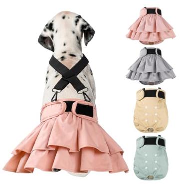Imagem de Langsprit Fraldas laváveis ​​para cães femininos (4 pacotes + 1 suspensórios), reutilizáveis ​​para meninas, cachorrinhos, cachorrinhos, calcinhas, faixas de barriga para animais de estimaçã