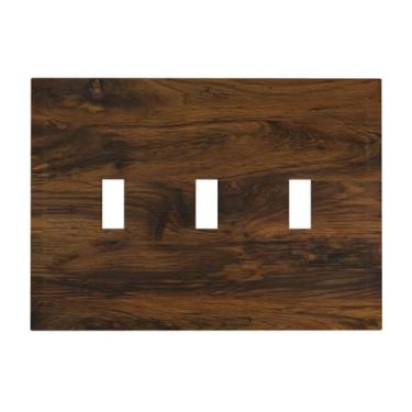 Imagem de Wmhusu Capa de interruptor de luz marrom rústico grão de madeira vintage textura de madeira placa de parede 3 gangues placa de interruptor de luz tripla interruptor decorativo capas de tomada placa