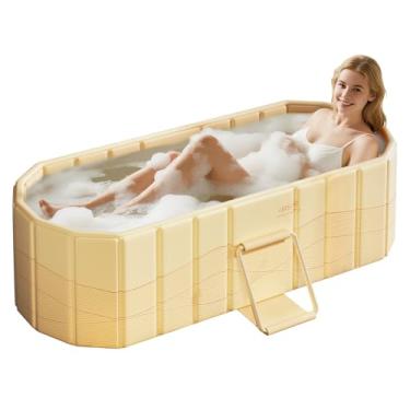 Imagem de HLCZLUZ Banheira dobrável portátil, banheira independente sem instalação, banheira de imersão de spa de banheiro, box de chuveiro dobrável quente e banho de gelo para ambientes internos e externos