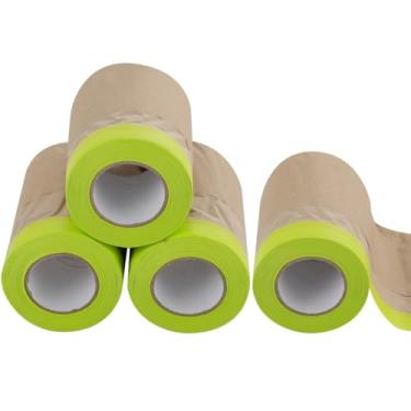 Imagem de Rolo de papel para pintores com fita, papel de pintura para proteger molduras, portas, carros, 1,5 m x 15 cm de tinta protetora pré-colada drapeada e rolo de fita adesiva