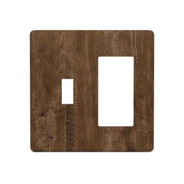 Imagem de Wmhusu Capa de interruptor de luz marrom rústico grão de madeira fazenda 2 gangues comutador conjunto de balancim placas de parede placas de interruptor decorativas e capas de tomada para decoração de