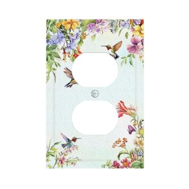 Imagem de JDAKHD Capas decorativas para beija-flores e arte floral em aquarela 1 gangue placa decorativa de parede com pássaros botânicos tropicais, placa de interruptor elétrico, placa frontal para cozinha