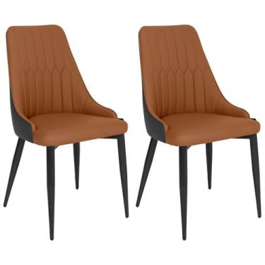 Imagem de Kit 2 Cadeiras de Jantar Estofada Torino Design Italiano Costuras Geométricas Base em Metal - Caramelo/cinza Escuro