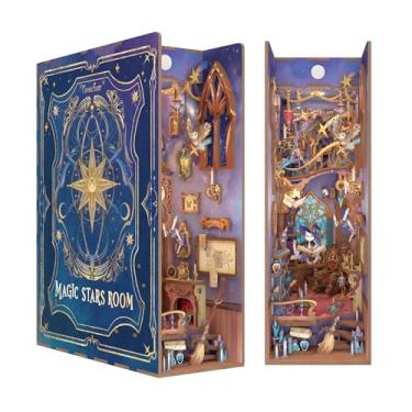 Imagem de Tonecheer DIY Book Nook Kit for Adults,3D Wooden Puzzle Bookend Bookshelf Insert Library Bookstore Decor, Booknook Miniature House with Sensor LED Light (Magic Stars Room)