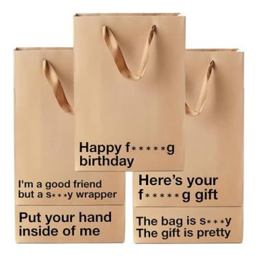 Imagem de MilkToast Brands Conjunto de sacolas de presente engraçadas de palavrões – 5 peças de sacos de papel kraft marrom médio com frases hilárias sarcásticas – embrulho de presente para aniversários