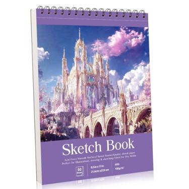 Imagem de Caderno de esboço 21 × 28 cm, bloco de esboço encadernado em espiral, 100 folhas (30,8 kg/100 gsm), caderno de esboços sem ácido para desenho, pintura, esboço, materiais de desenho de papel de arte