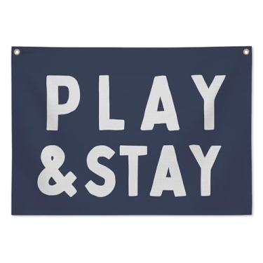 Imagem de Faixa de linho Play & Stay para berçário de sala de jogos, pendurar na parede neutra para decoração de quarto de bebê, arte rústica de quarto infantil para meninos e meninas, 71 x 50 cm - C05