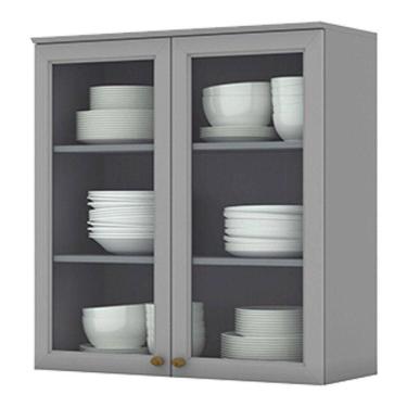 Imagem de Armário Aéreo 2 Portas De Vidro Com Balcão Forno De Embutir 80cm Americana Cinza - Henn