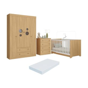 Imagem de Quarto de Bebê Completo com Berço Americano 3 em 1 Colchão Incluso Pirulito Multimóveis MP4633