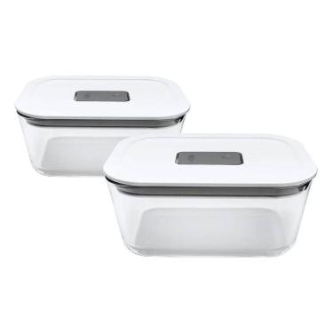 Imagem de 2 Potes Vidro Hermético 725Ml Fresh Lock Válvula Branco