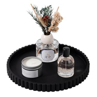 Imagem de Bandeja de banheiro redonda de silicone para decoração de bancada de cozinha, bandeja decorativa de mesa de centro para perfume, vela, saboneteira, 25 cm, preta