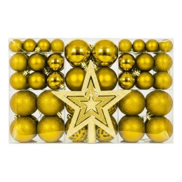 Imagem de Kit Natal com 100 Bolas lisas, foscas e com glitter + Ponteira Estrela Dourada (Dourado)