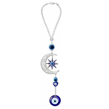 Imagem de Ornamento de cristal de lua olho turco azul - amuleto de proteção para decoração de casa, carro e janela - presente espiritual