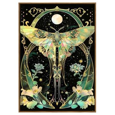 Imagem de Arte de parede emoldurada mariposa escura borboleta escura decoração de parede gótica mariposa inseto flor lua academia imagem em tela vintage natureza estética pôster impresso pintura noturna