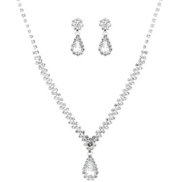 Imagem de Conjunto de colar e brinco de strass com corrente de prata, pingente de concha e brincos, joias de liga ajustável para ocasiões especiais